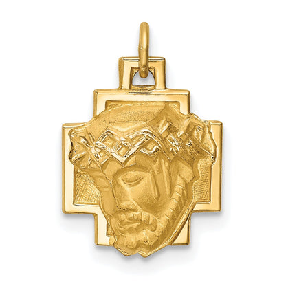 14k Hollow Polished and Satin Small Jesus Cross Medal