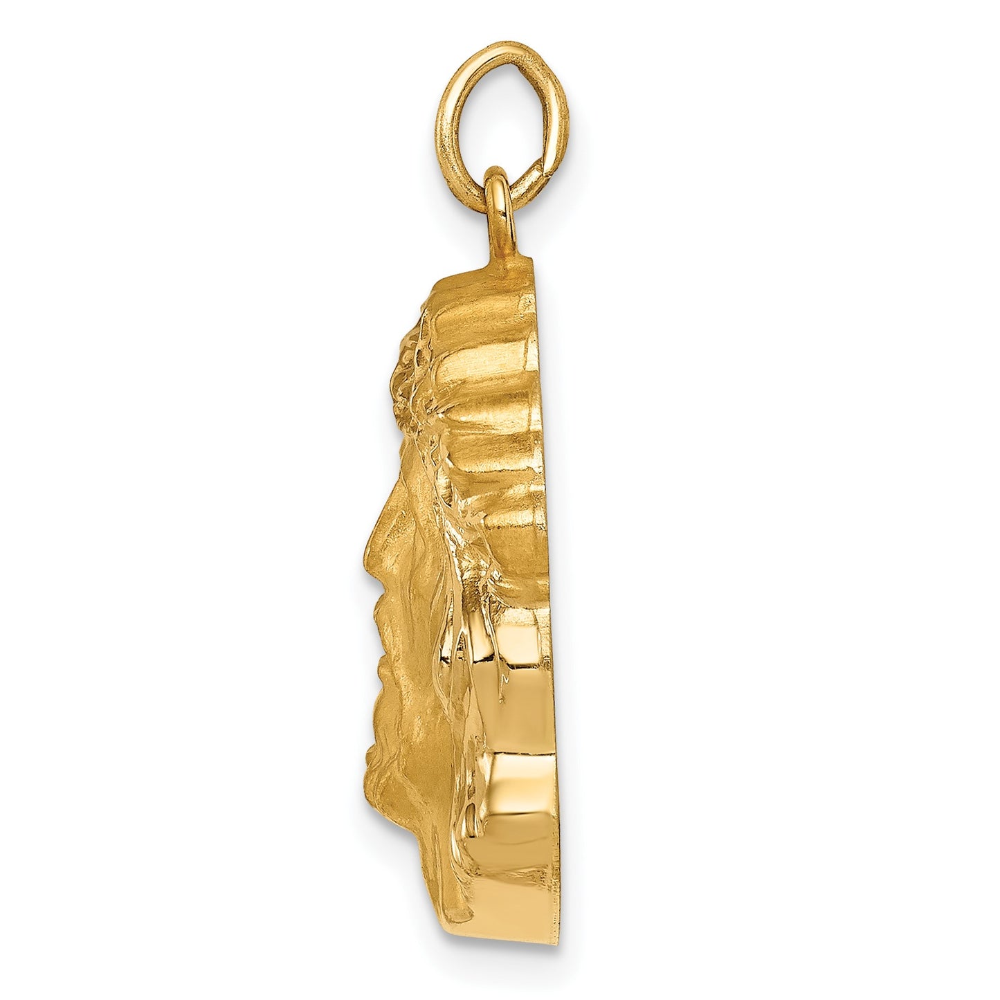 14k Hollow Polished and Satin Medium Jesus Medal