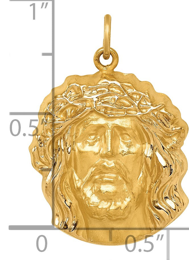 14k Hollow Polished and Satin Medium Jesus Medal