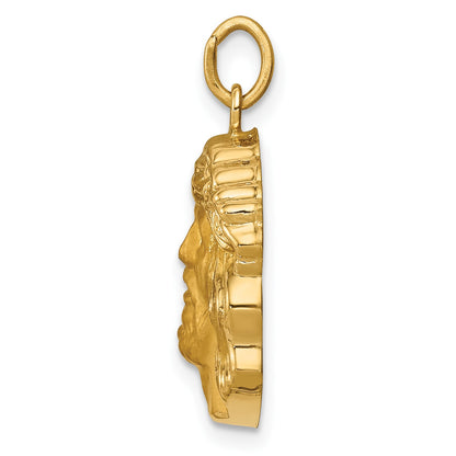14k Hollow Polished and Satin Medium Jesus Medal