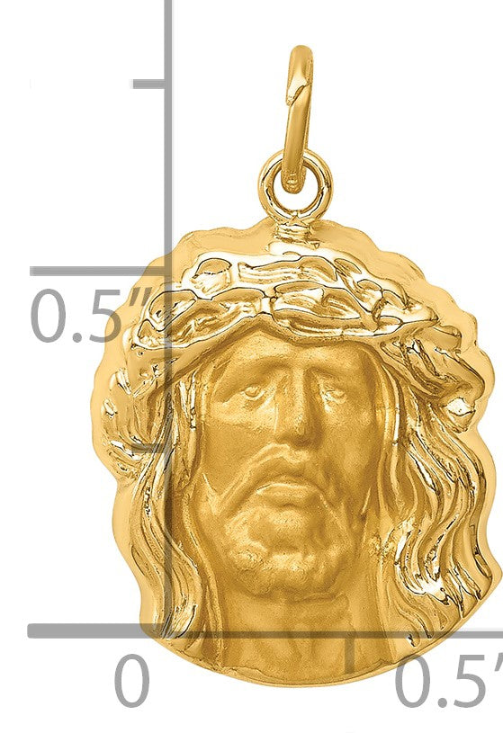 14k Hollow Polished and Satin Medium Jesus Medal