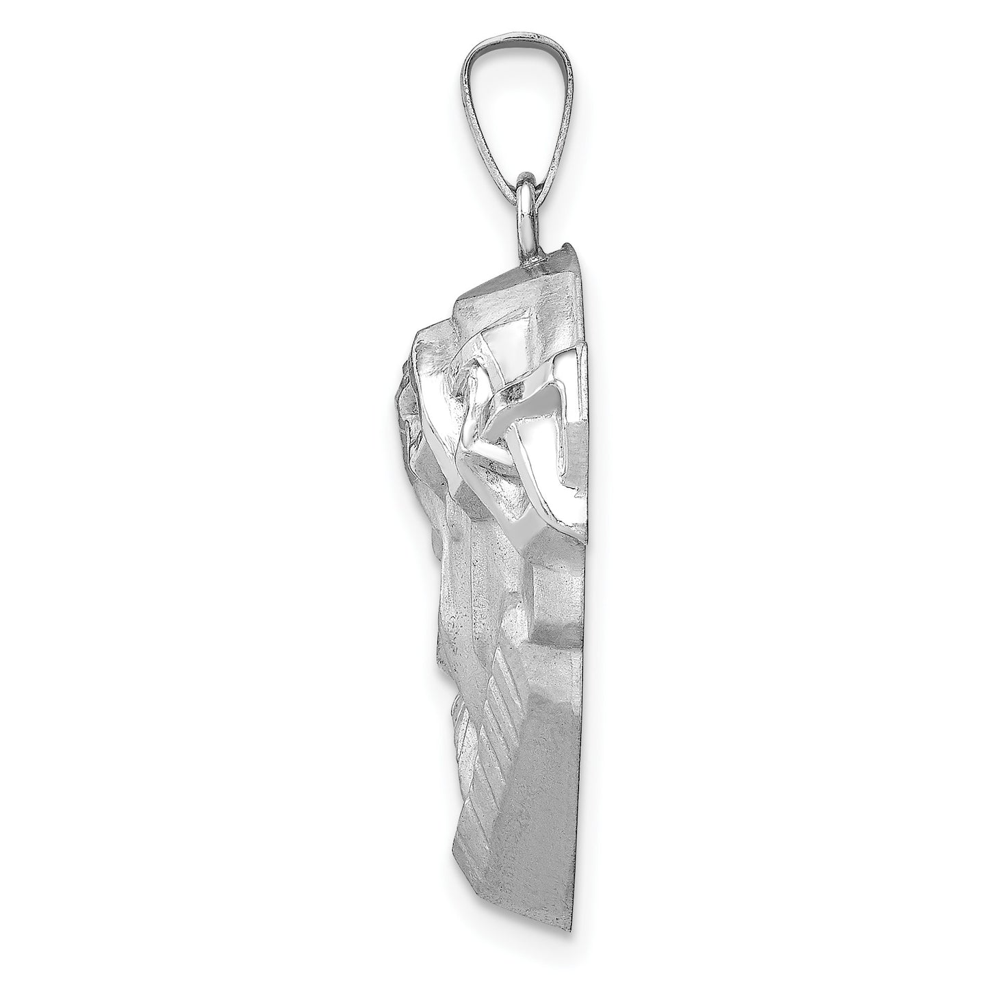 14k White Gold Hollow Polished and Satin Large Jesus Medal