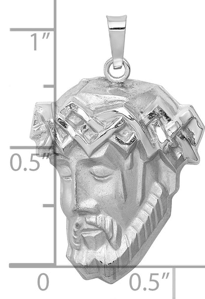 14k White Gold Hollow Polished and Satin Large Jesus Medal