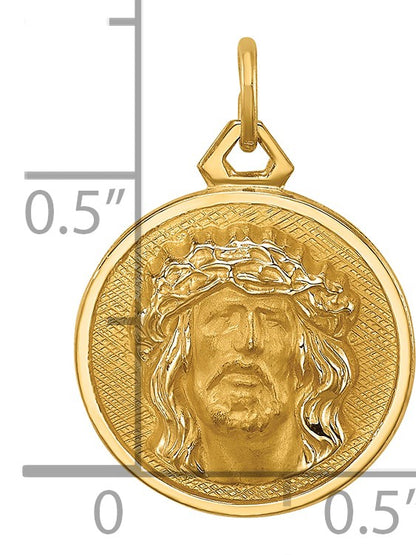 14k Polished and Satin Small Round Jesus Medal