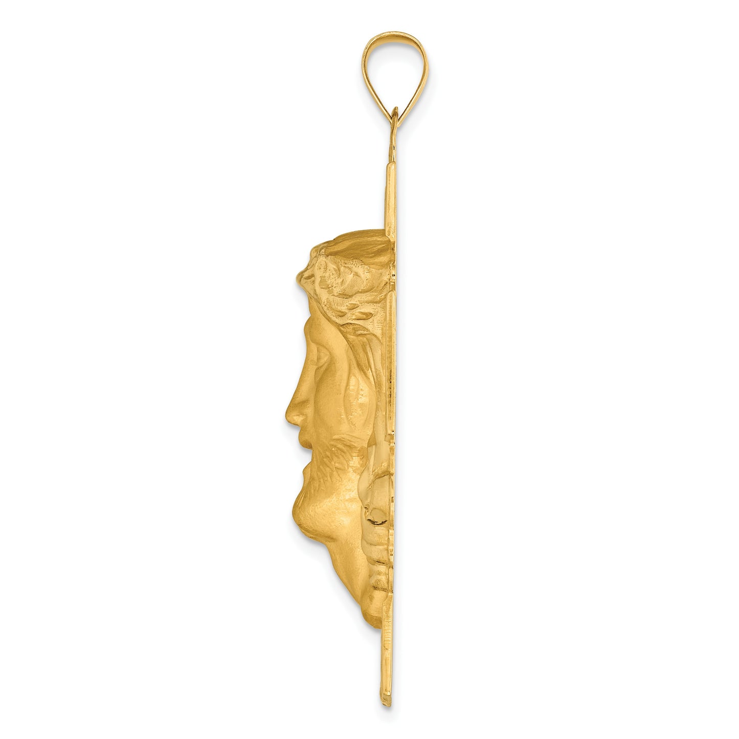 14k Hollow Polished and Satin Jesus Cross Medal Pendant