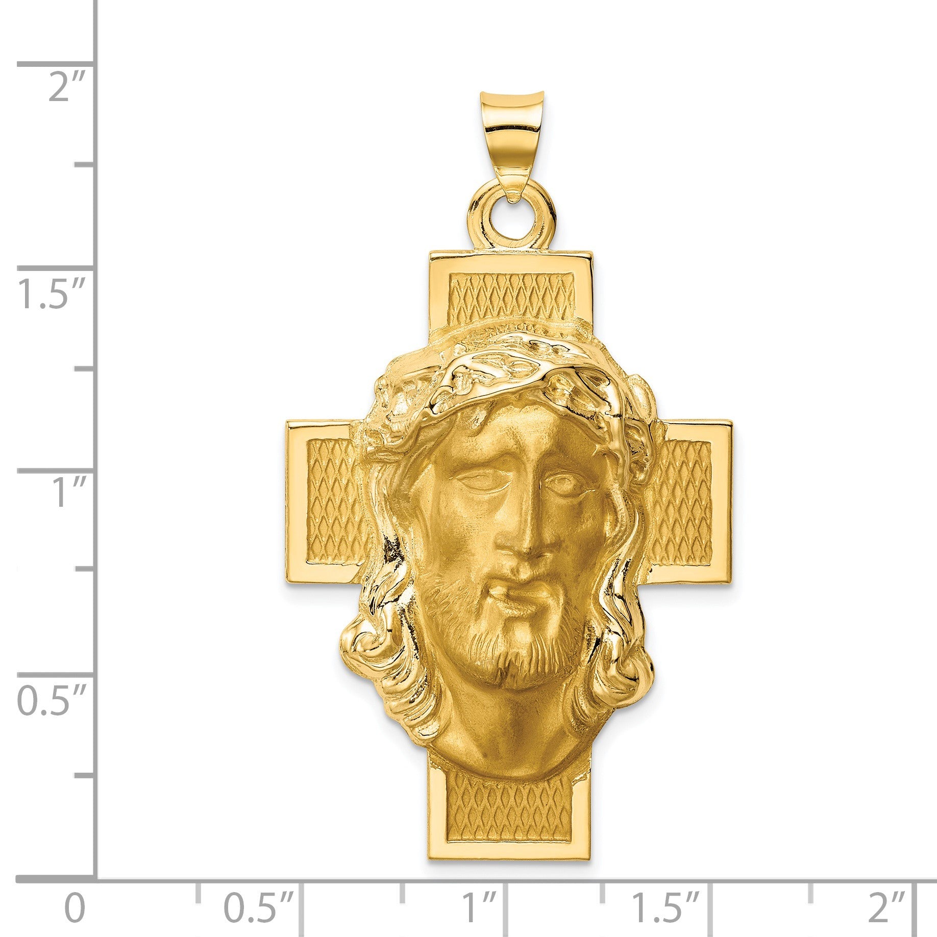 14k Hollow Polished and Satin Jesus Cross Medal Pendant
