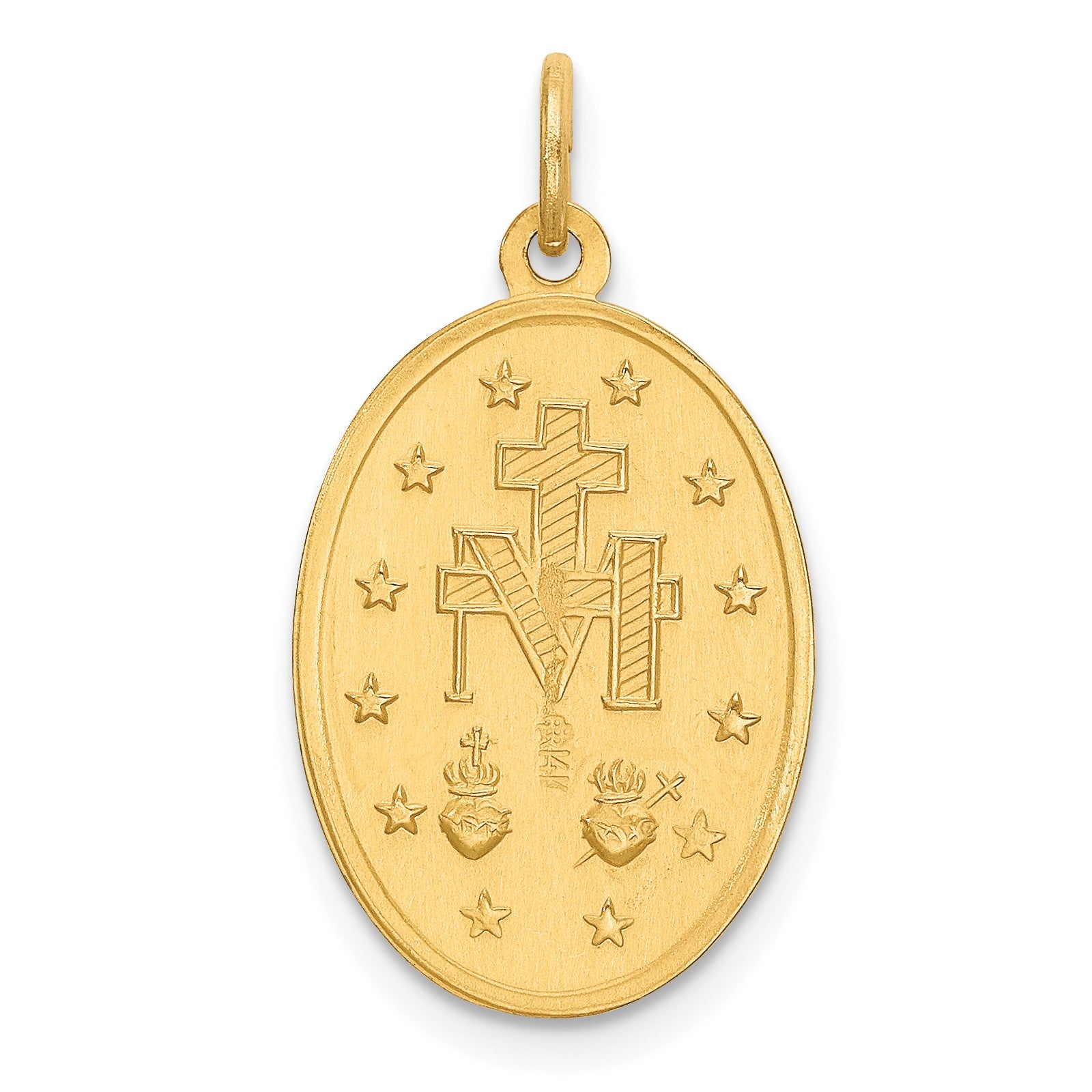 14k Polished and Satin Solid Miraculous Medal Oval Pendant