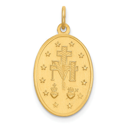 14k Polished and Satin Solid Miraculous Medal Oval Pendant