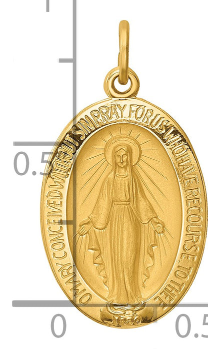 14k Polished and Satin Solid Miraculous Medal Oval Pendant