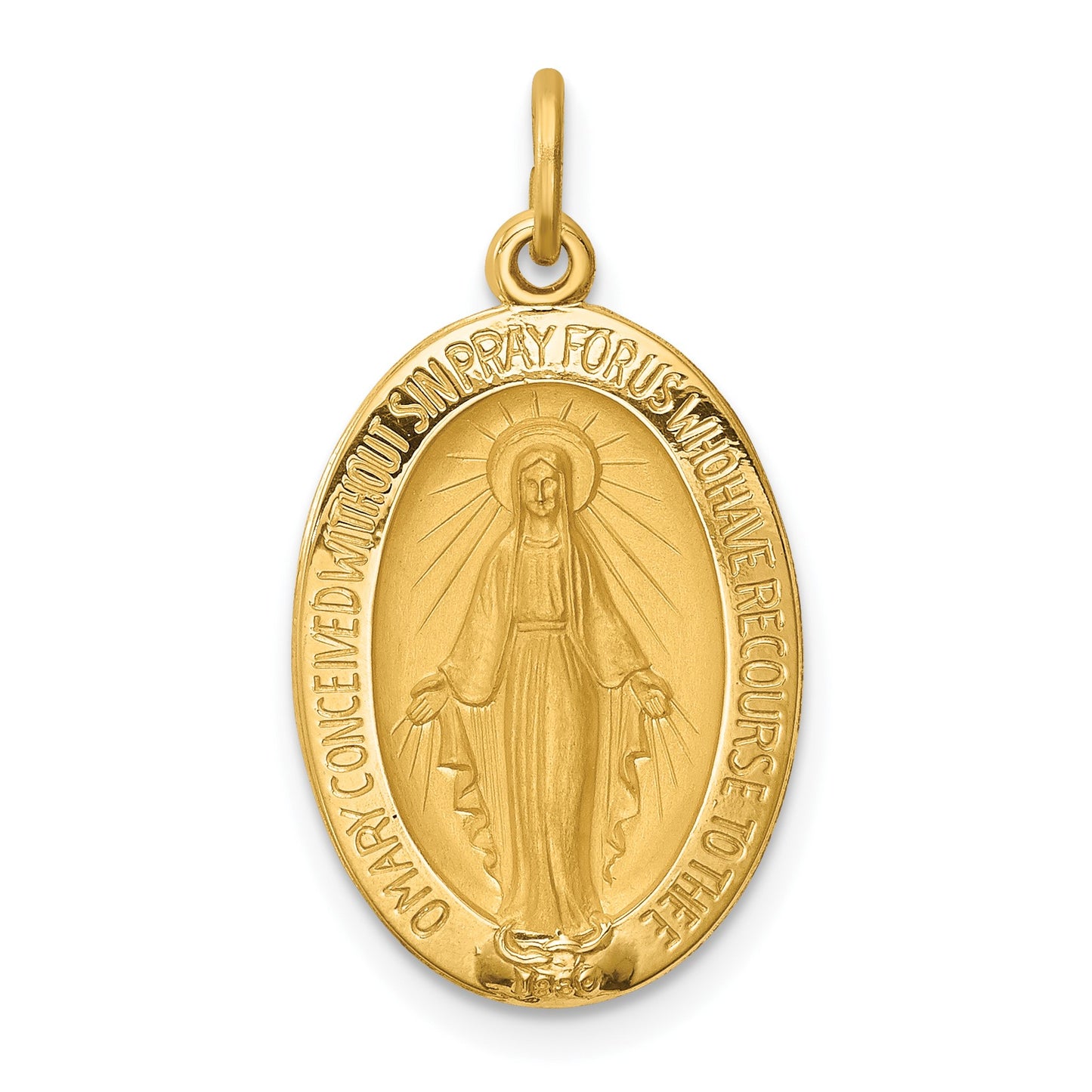 14k Polished and Satin Solid Miraculous Medal Oval Pendant