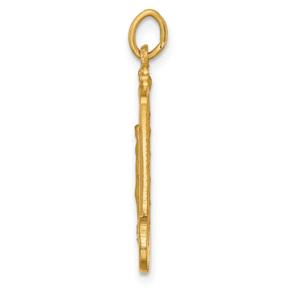 14k Polished and Satin Solid Miraculous Medal Rectangular Pendant