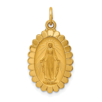 14k Polished and Satin Solid Miraculous Medal Scalloped Edge Oval Pendant