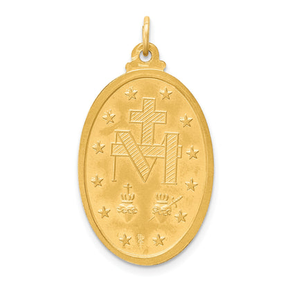 14k Polished and Satin Solid Large Miraculous Medal Oval Pendant