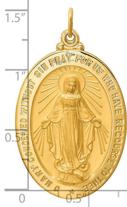 14k Polished and Satin Solid Large Miraculous Medal Oval Pendant