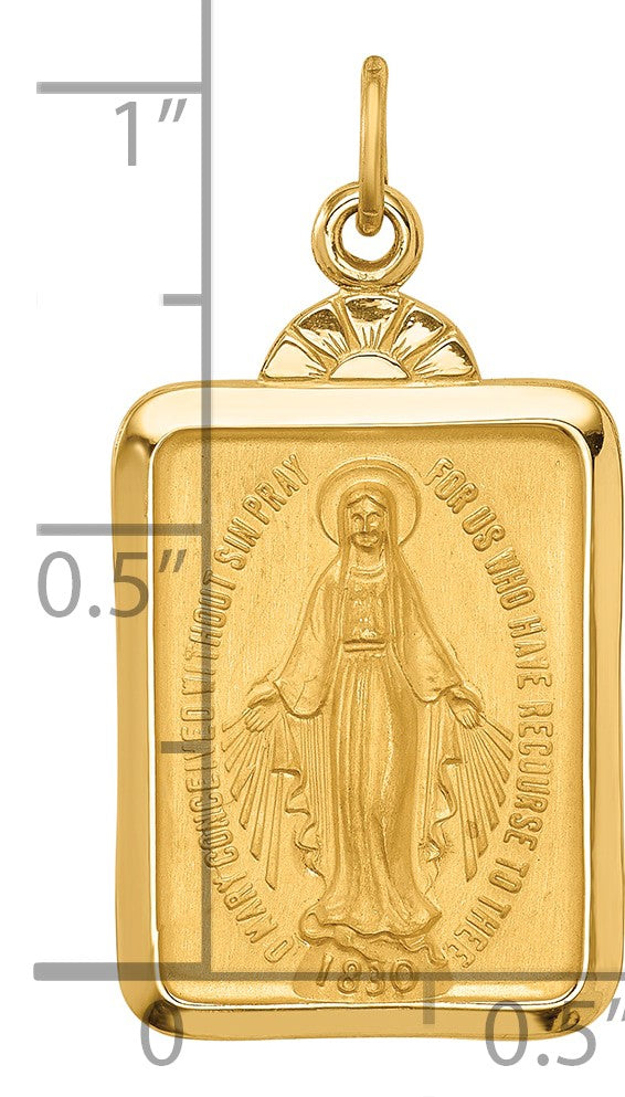 14k Polished and Satin Solid Miraculous Medal Rectangular Pendant