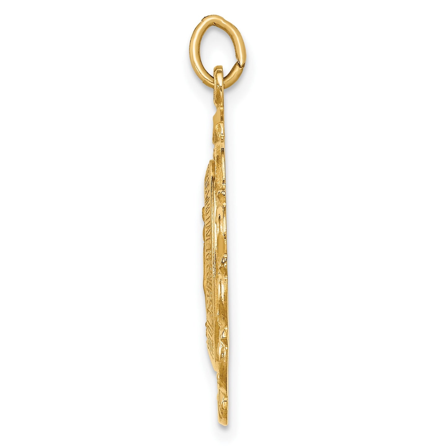 14k Polished and Satin Solid Miraculous Medal Scalloped Edge Oval Pendant