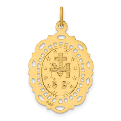 14k Polished and Satin Solid Miraculous Medal Scalloped Edge Oval Pendant