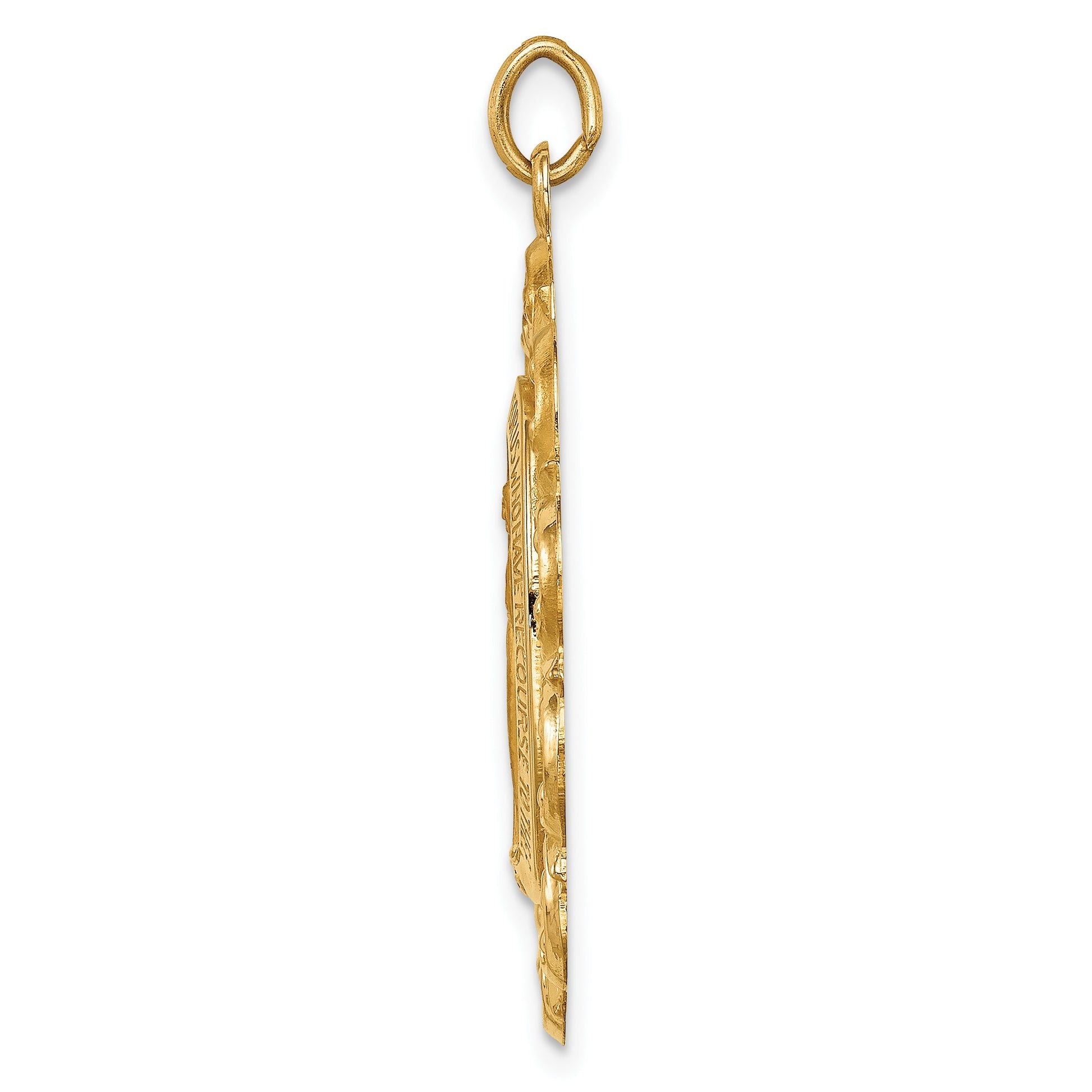 14k Polished and Satin Solid Large Miraculous Medal Scalloped Edge Oval Pendant