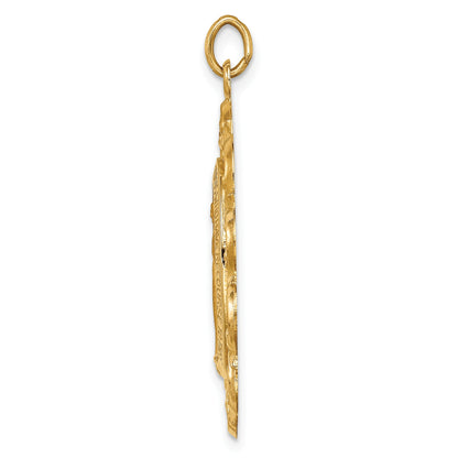 14k Polished and Satin Solid Large Miraculous Medal Scalloped Edge Oval Pendant