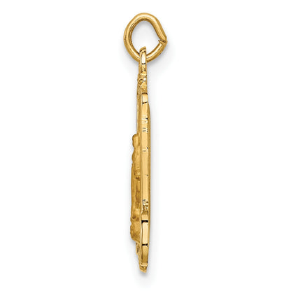 14k Polished and Satin Solid Miraculous Medal Rectangular Pendant