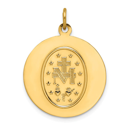 14k Polished and Satin Solid Medium Miraculous Medal Round Pendant