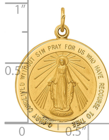 14k Polished and Satin Solid Medium Miraculous Medal Round Pendant