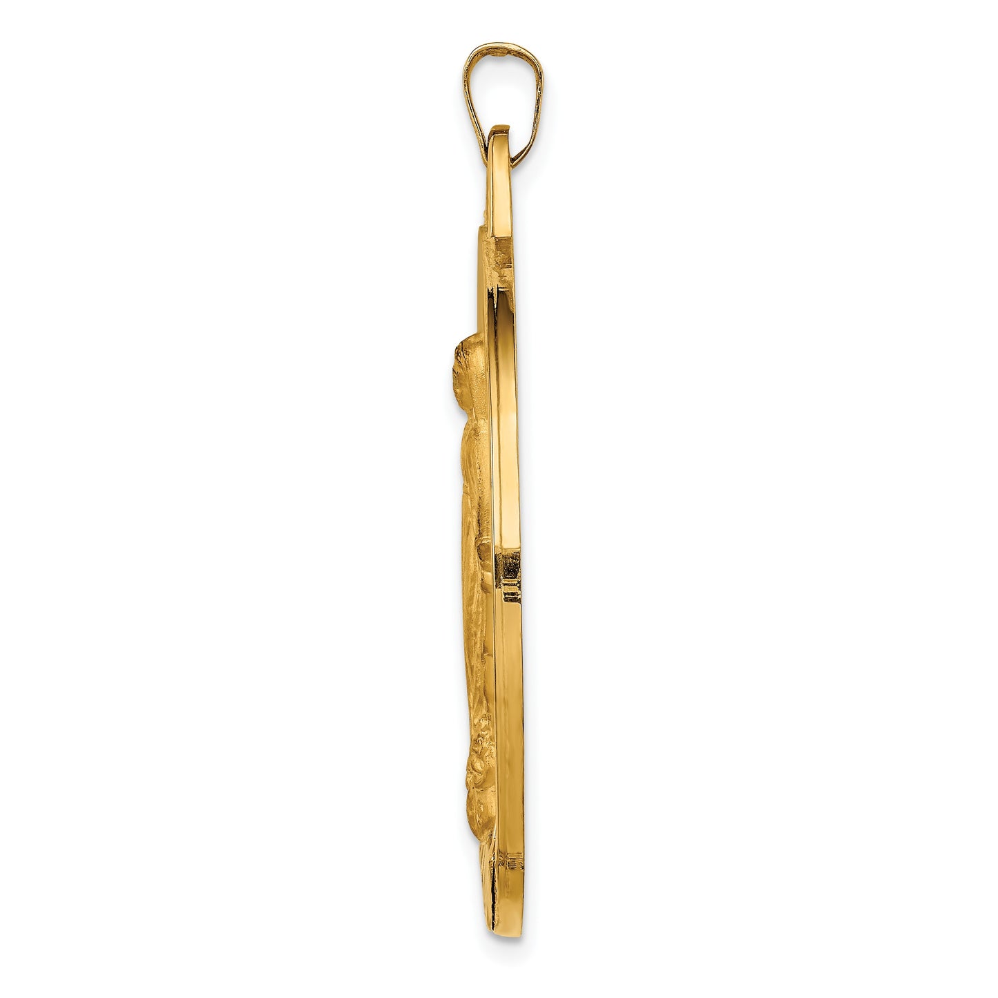 14k Polished and Satin Solid Extra Large Spanish Milagrosa Medal Round Pendant