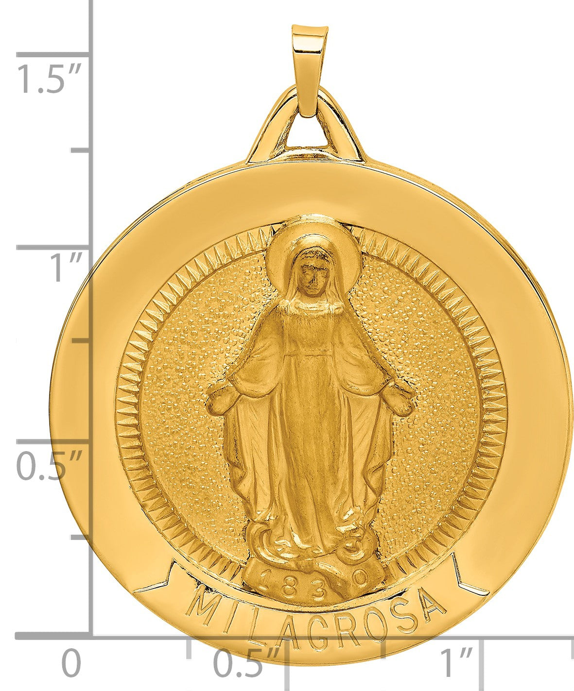 14k Polished and Satin Solid Extra Large Spanish Milagrosa Medal Round Pendant