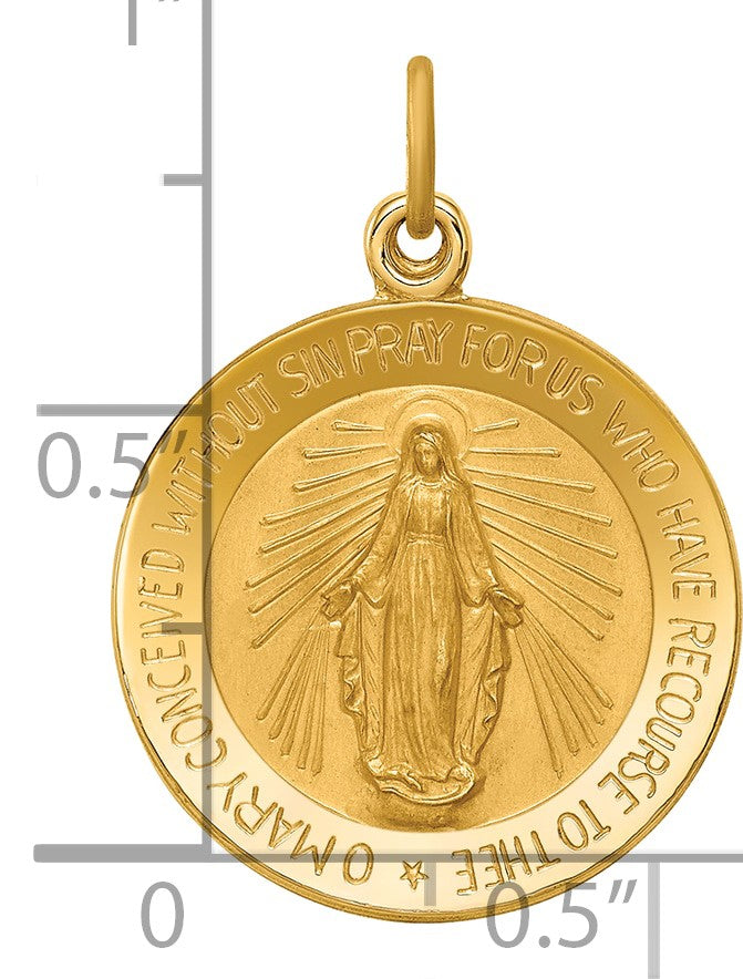 14k Polished and Satin Solid Small Miraculous Medal Round Pendant