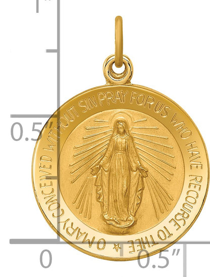 14k Polished and Satin Solid Small Miraculous Medal Round Pendant