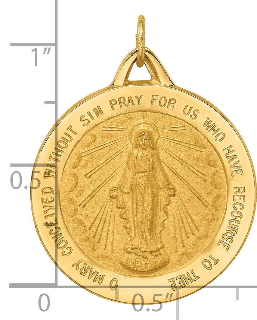 14k Polished and Satin Solid Large Miraculous Medal Round Pendant