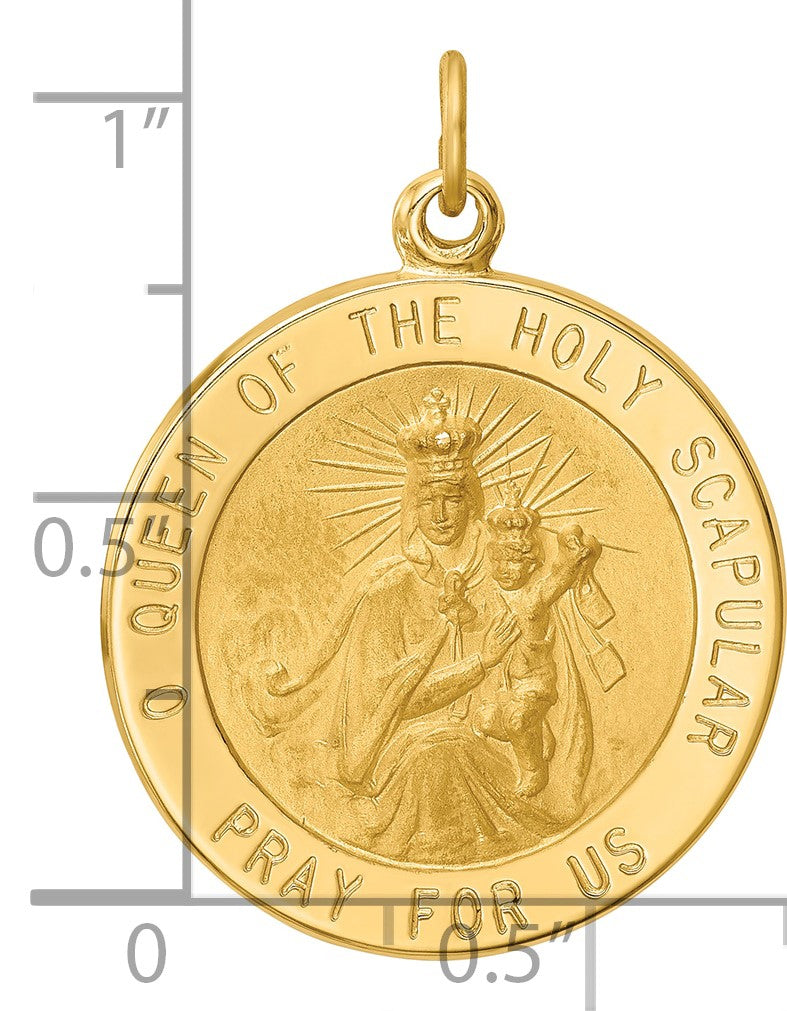 14K Polished and Satin Solid Large Queen Of The Holy Scapular Medal Reversible Round Pendant