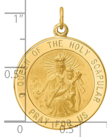 14K Polished and Satin Solid Large Queen Of The Holy Scapular Medal Reversible Round Pendant