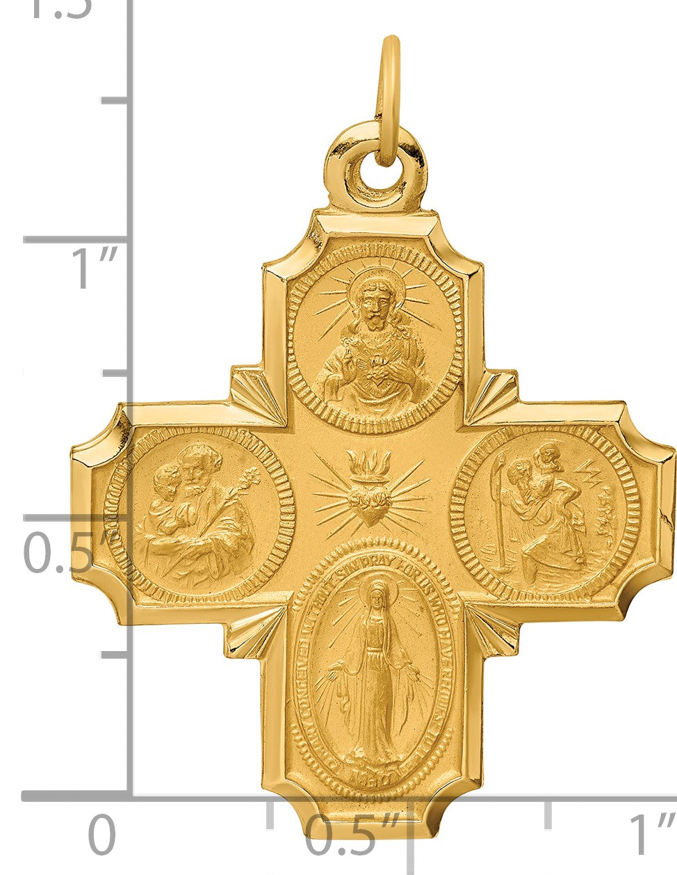 14k Polished and Satin Solid Large 4-Way Medal Pendant