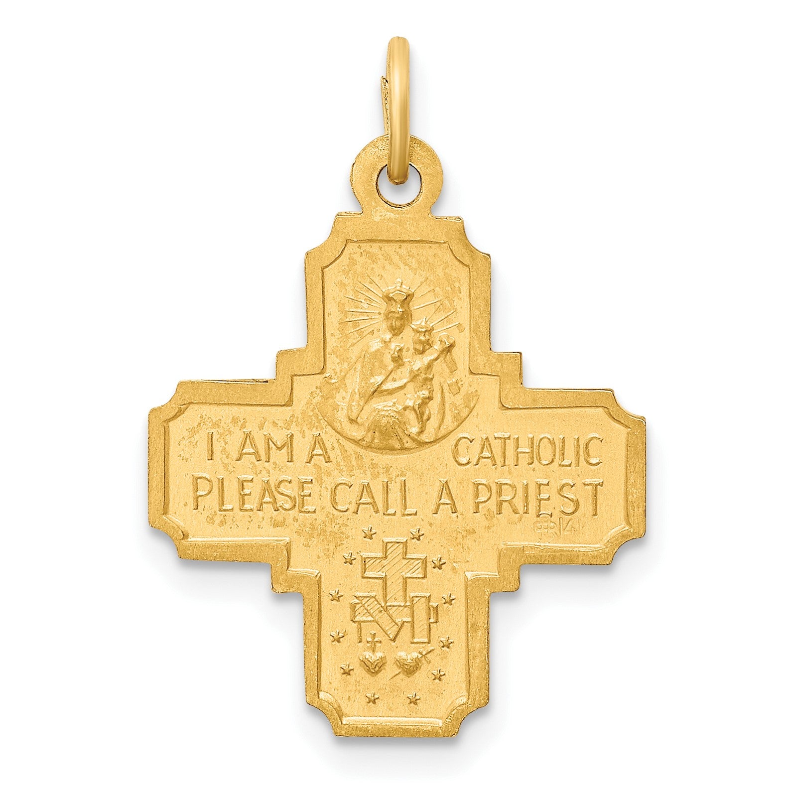 14k Polished and Satin Solid Small 4-Way Medal Pendant