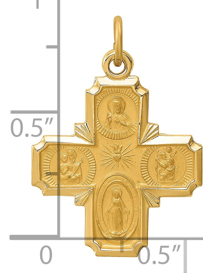 14k Polished and Satin Solid Small 4-Way Medal Pendant