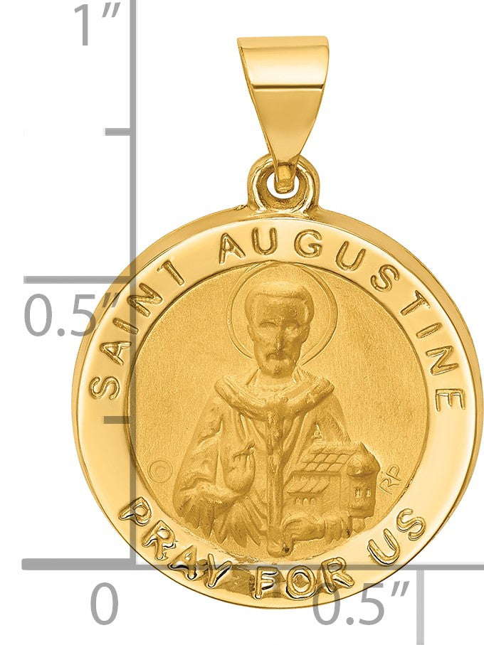 14k Polished and Satin Round Hollow St. Augustine Medal Pendant