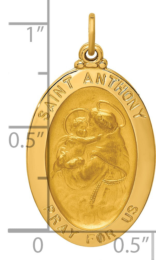 14k Polished and Satin Solid St. Anthony Medal Oval Pendant