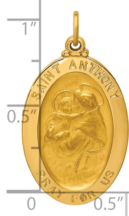 14k Polished and Satin Solid St. Anthony Medal Oval Pendant