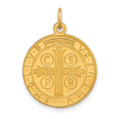 14k Polished and Satin Solid Round Reversible St. Benedict Medal Pendant