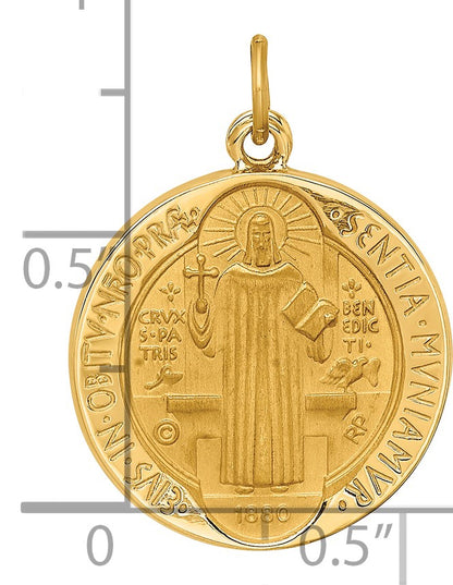 14k Polished and Satin Solid Round Reversible St. Benedict Medal Pendant