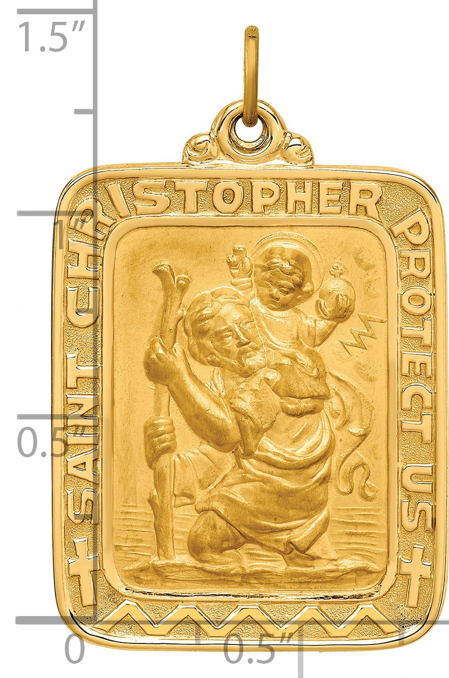 14k Polished and Satin Solid Large Rectangle St. Christopher Medal Pendant
