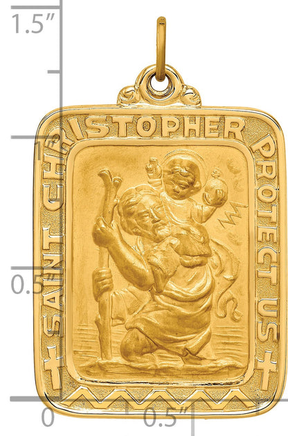 14k Polished and Satin Solid Large Rectangle St. Christopher Medal Pendant
