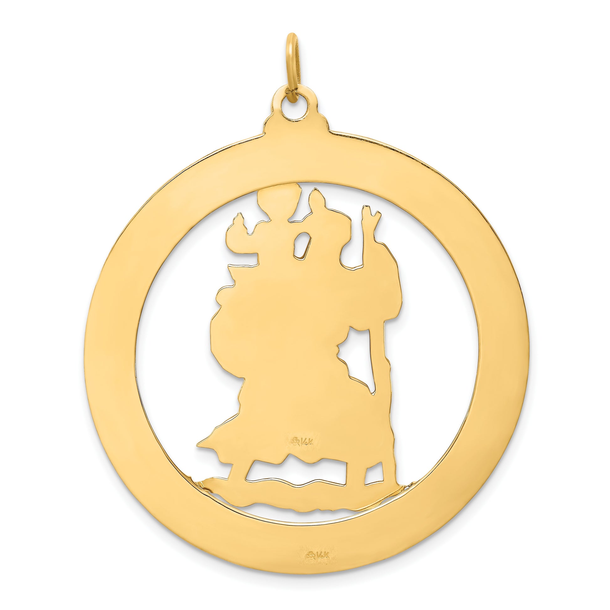 14k Polished and Satin Solid Extra Large Cut-out St. Christopher Medal Round Pendant