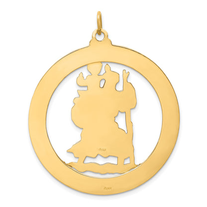 14k Polished and Satin Solid Extra Large Cut-out St. Christopher Medal Round Pendant