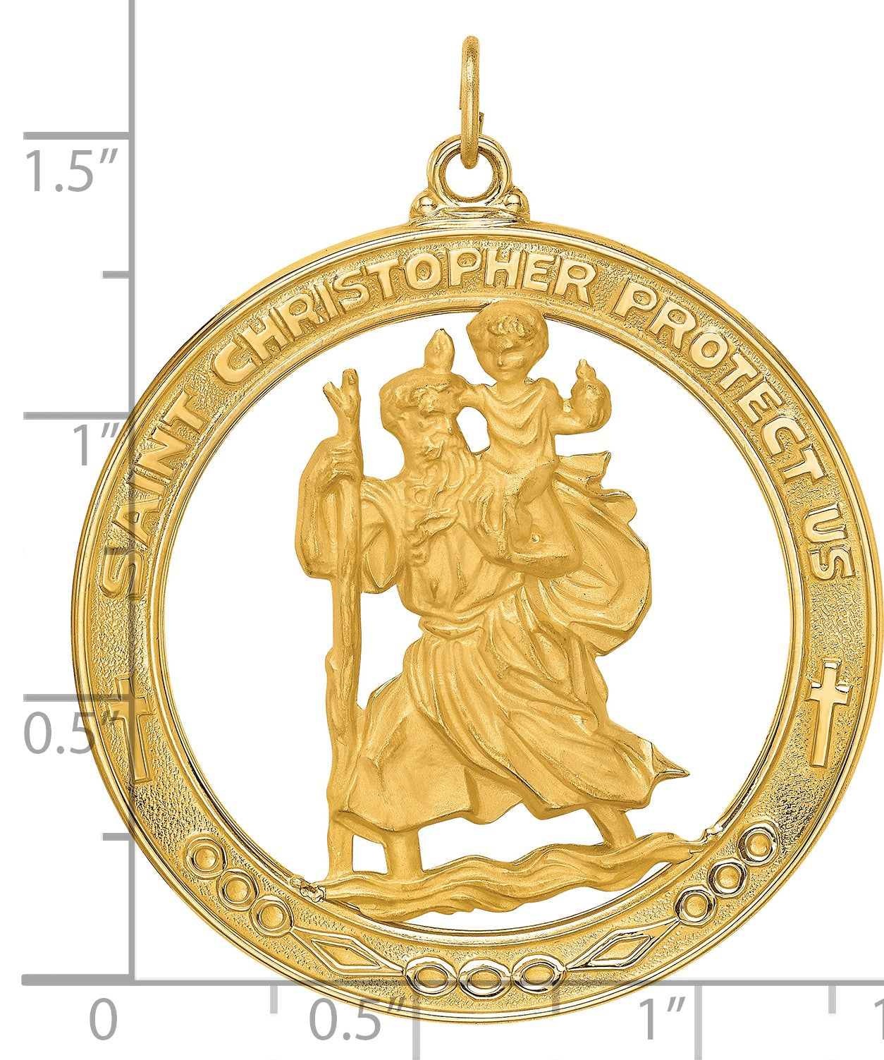 14k Polished and Satin Solid Extra Large Cut-out St. Christopher Medal Round Pendant