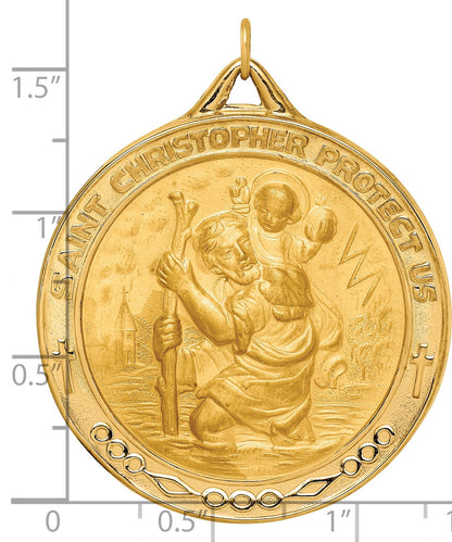 14k Polished and Satin Solid Extra Large St. Christopher Medal Round Pendant
