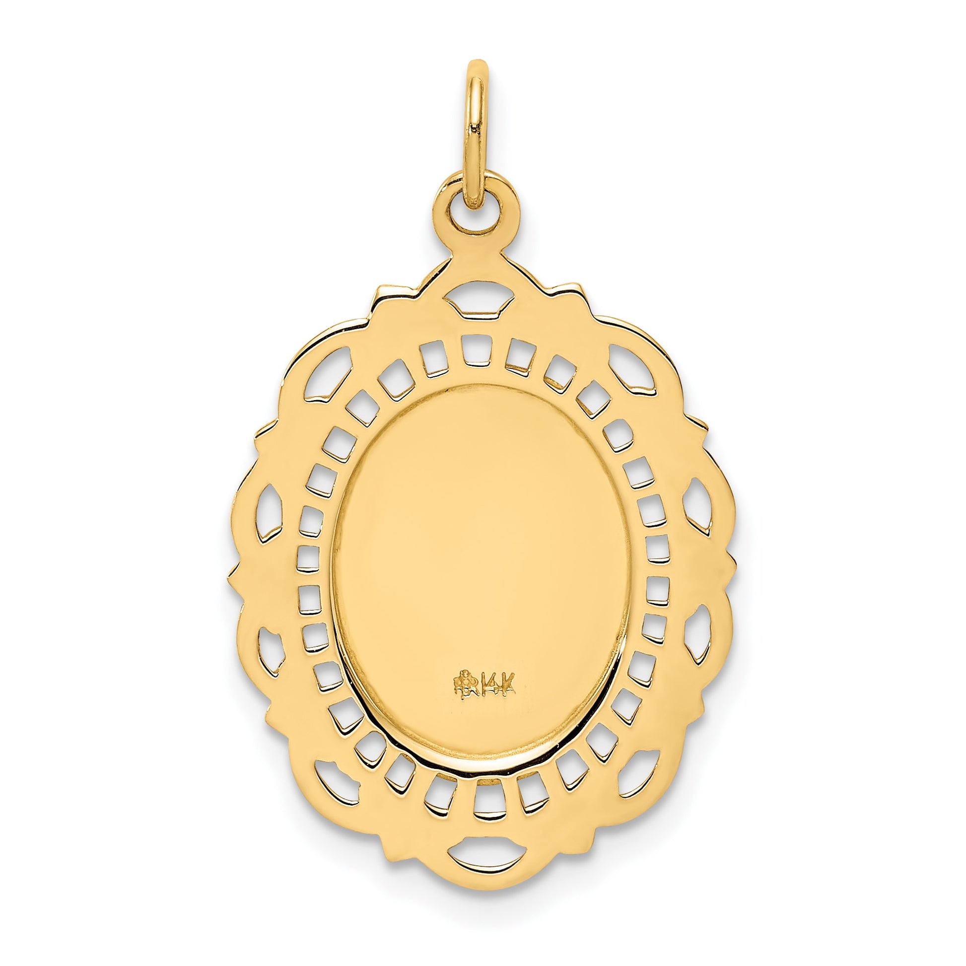 14k Polished and Satin Solid Medium Fancy Pierced Oval St. Christopher Medal Pendant