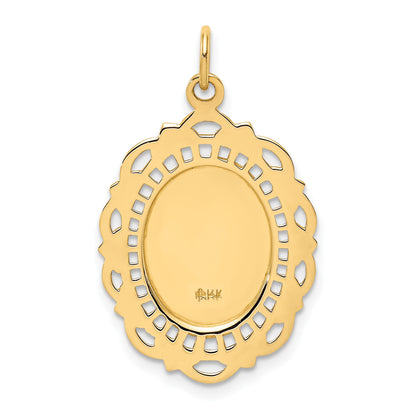14k Polished and Satin Solid Medium Fancy Pierced Oval St. Christopher Medal Pendant