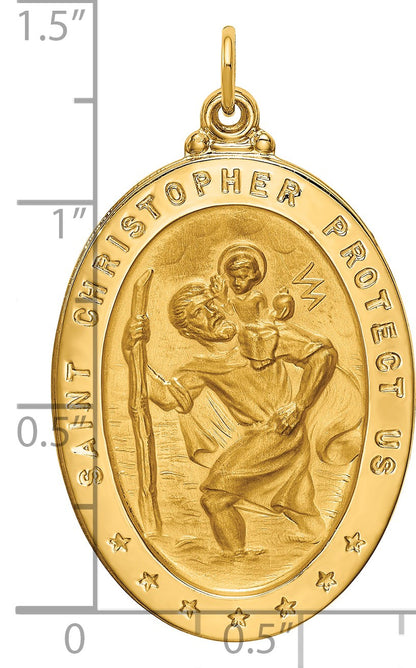 14k Polished and Satin Solid Large St. Christopher Medal Oval Pendant
